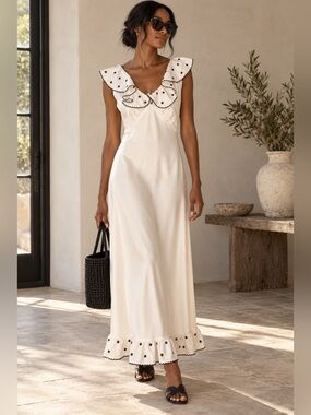Caroline Constas Ivory Embroidered Ruffle Maxi Dress Size XS NWT